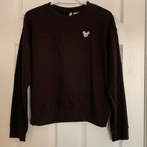 Disney Black Mickey Mouse Sweatshirt Embroidered Logo Women’s Size Medium H&M